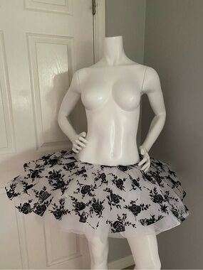 Star Styled Dance Costume - Black and White Floral Pancake Tutu